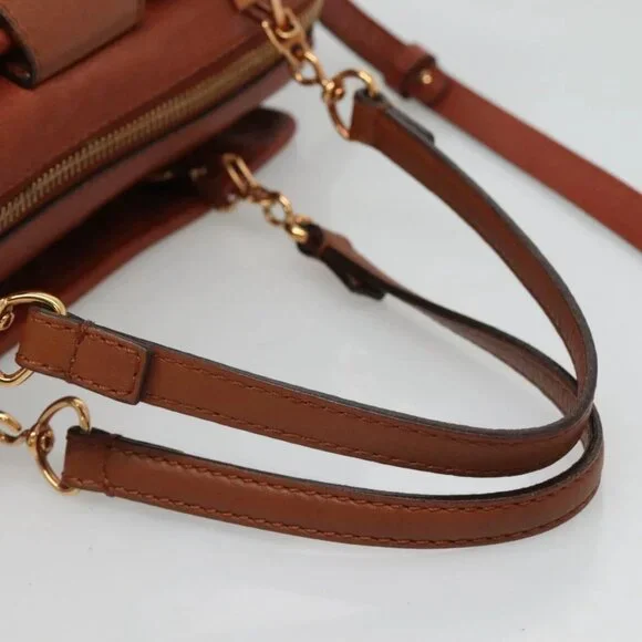 Chloe Elsie Hand Bag Leather 2way Brown Gold Auth